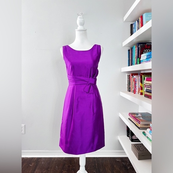 Kate Spade Mademoiselle Silk Sleeveless Fuchsia Sheath Dress with bow on front 2 - Picture 2 of 16